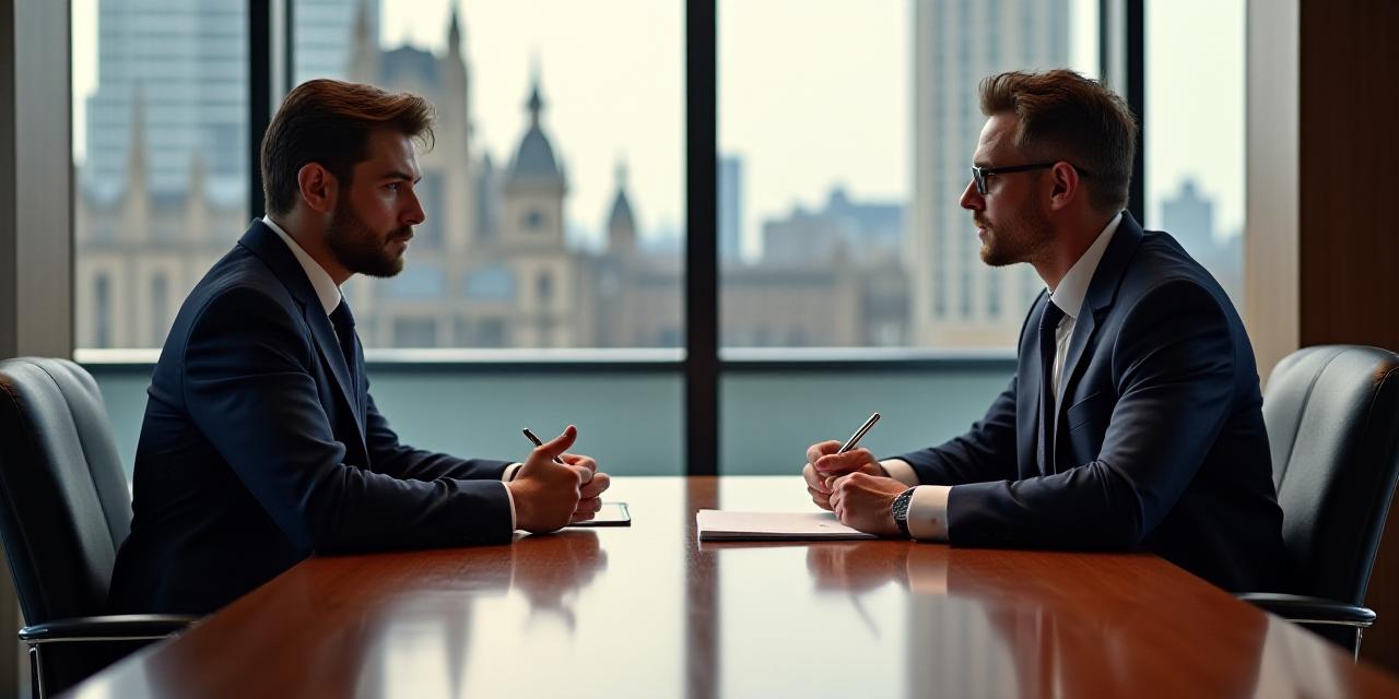 A professional legal negotiation set in a refined London office overlooking the city